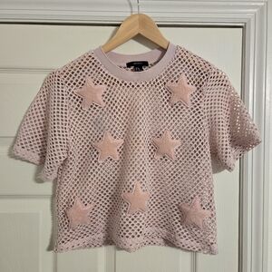 Forever 21 mesh crop top pink star pattern size medium